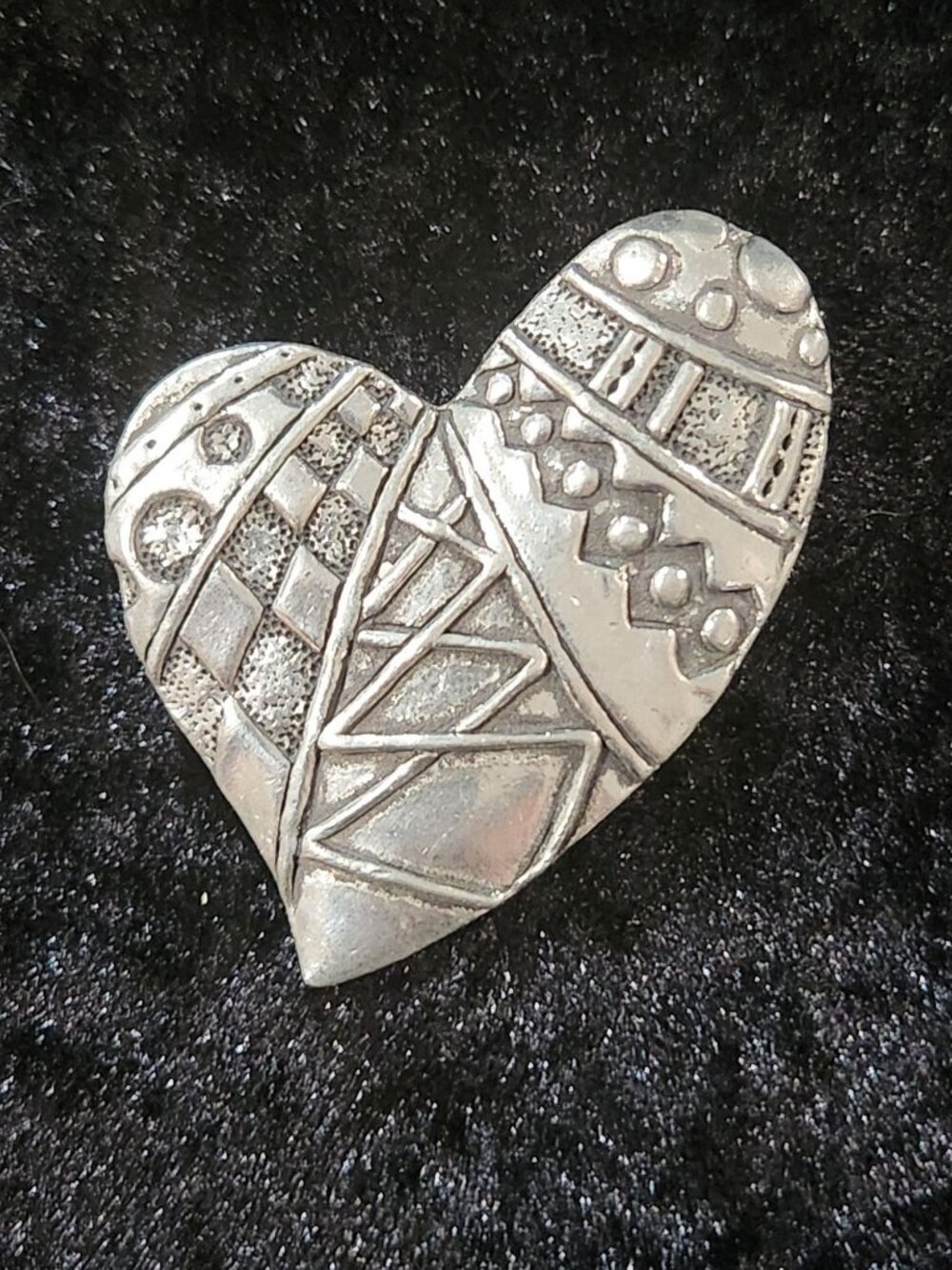 Chico's Vintage Silver-tone Puffy Heart Geometri Design Brooch-EUC